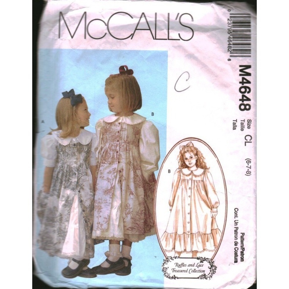 McCall's M4648 Kids Girls Dress Pinafore Sewing Pattern‎ Ruffles Lace Size 6
